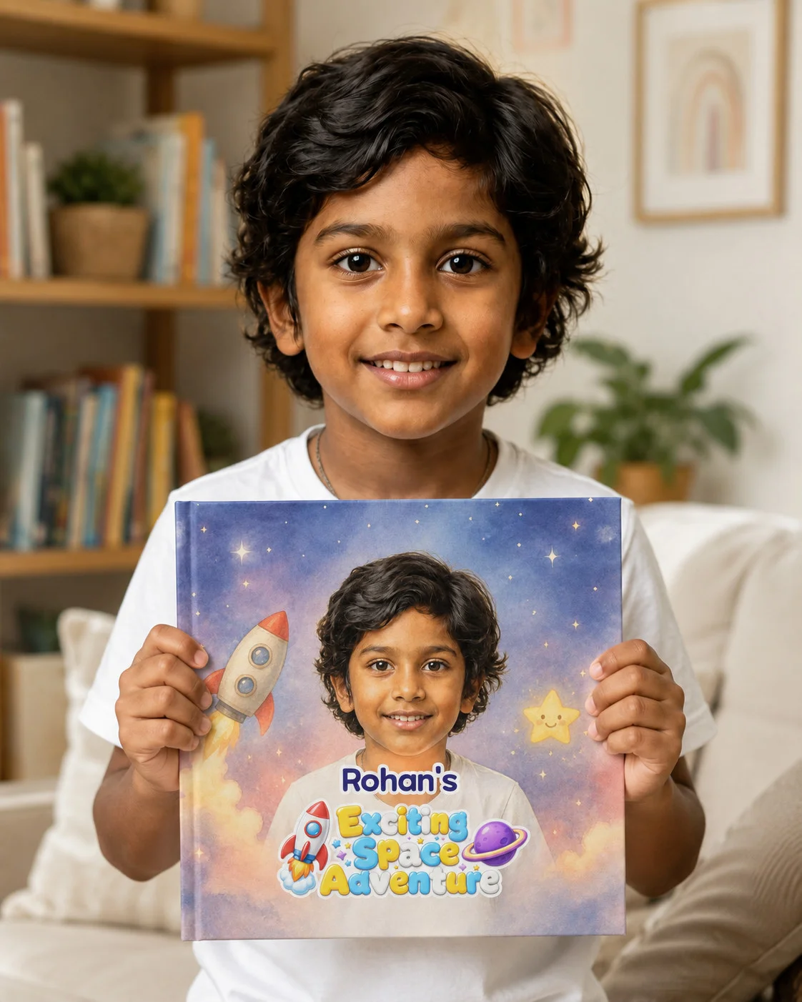 Example of your child's photo transformed into a custom storybook illustration