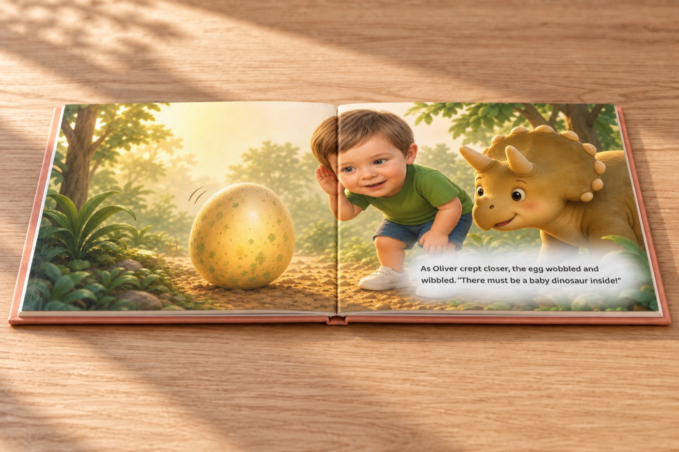 Generated product mockup illustrating a hardcover opened flat to 180 degrees
