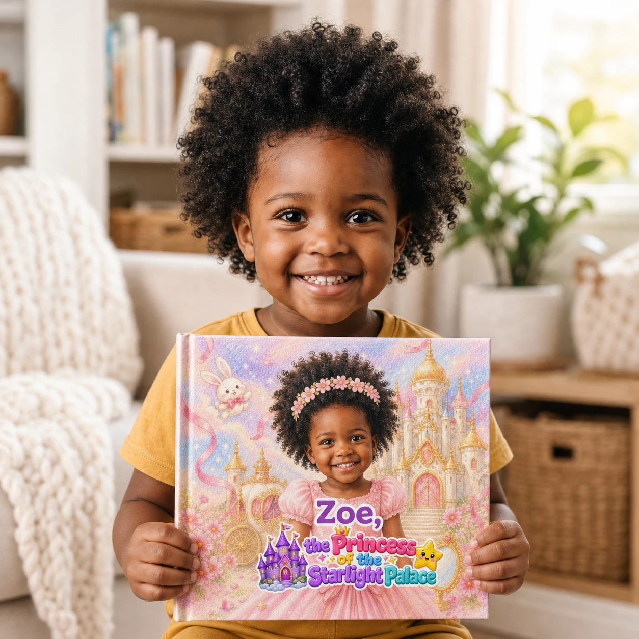 Zoe holding her matching princess storybook